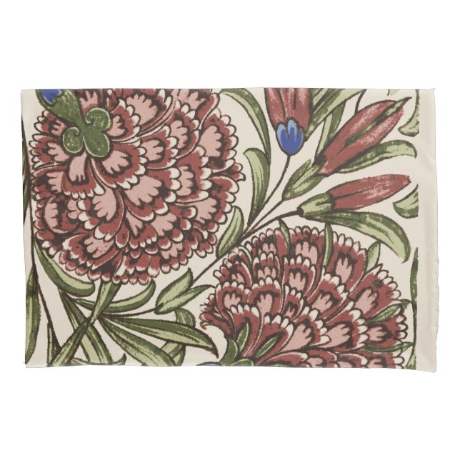 Carnation Flower Tile Antique Rustic De Morgan Art Pillow Case (Front)