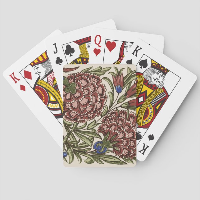 Carnation Flower Tile Antique Rustic De Morgan Art Poker Cards (Back)