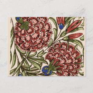 Carnation Flower Tile Antique Rustic De Morgan Art Postcard