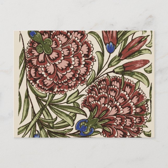 Carnation Flower Tile Antique Rustic De Morgan Art Postcard (Front)