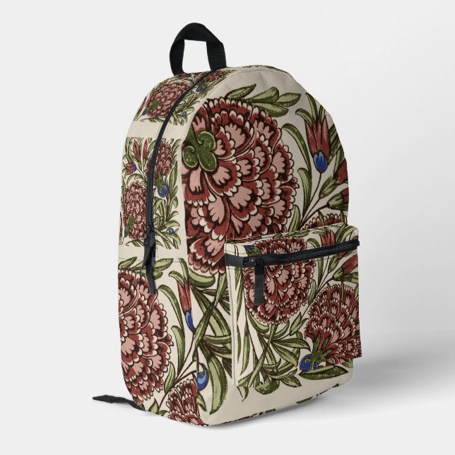 Carnation Flower Tile Antique Rustic De Morgan Art Printed Backpack (Back Corner Left)