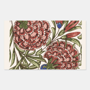 Carnation Flower Tile Antique Rustic De Morgan Art Rectangular Sticker