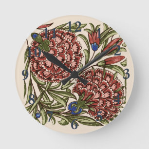 Carnation Flower Tile Antique Rustic De Morgan Art Round Clock