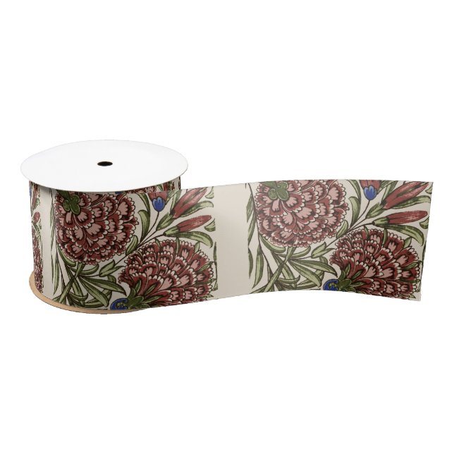 Carnation Flower Tile Antique Rustic De Morgan Art Satin Ribbon (Spool)