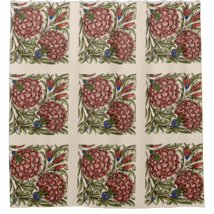 Carnation Flower Tile Antique Rustic De Morgan Art Shower Curtain