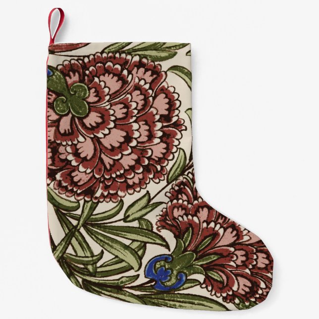 Carnation Flower Tile Antique Rustic De Morgan Art Small Christmas Stocking (Front)