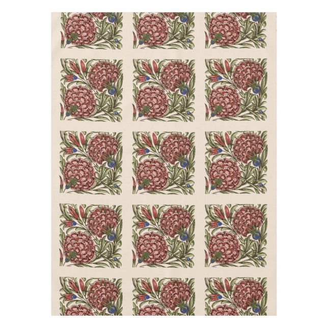 Carnation Flower Tile Antique Rustic De Morgan Art Tablecloth (Front)