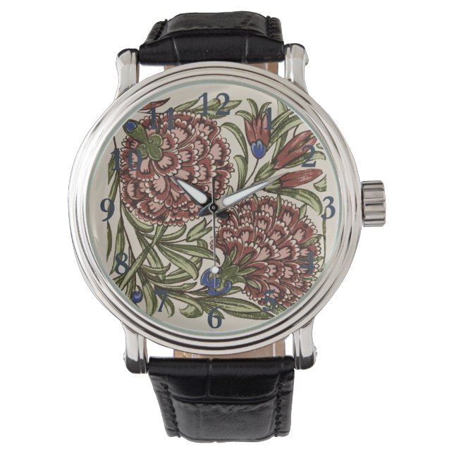 Carnation Flower Tile Antique Rustic De Morgan Art Watch (Front)