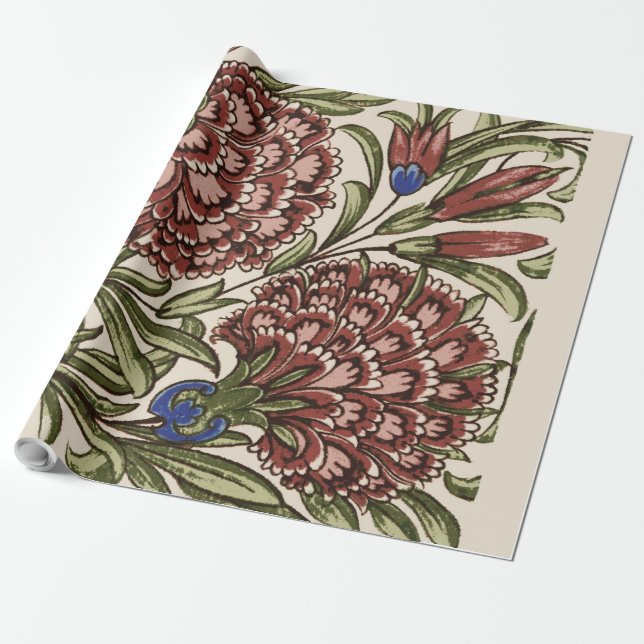 Carnation Flower Tile Antique Rustic De Morgan Art Wrapping Paper (Unrolled)