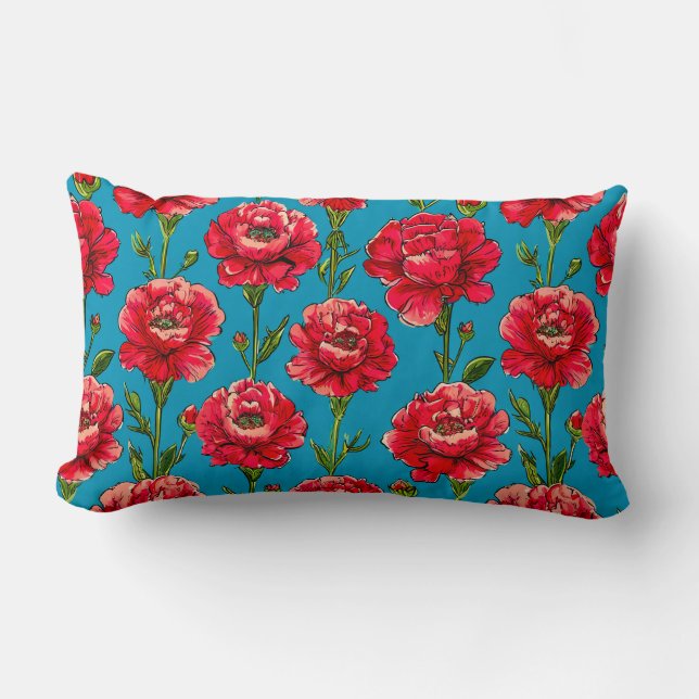 Carnation Flowers Botanical Home Décor  🌸✨ Lumbar Pillow (Front)