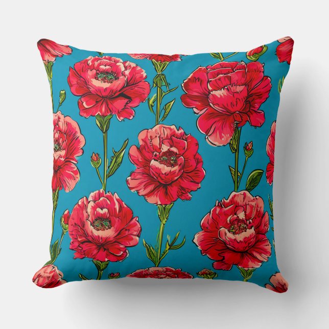 Carnation Flowers Throw Pillow (Front)