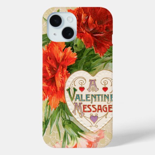 Carnation Flowers Vintage Valentines Day Message iPhone 15 Case