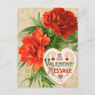 Carnation Flowers, Vintage Valentine's Day Message Holiday Postcard