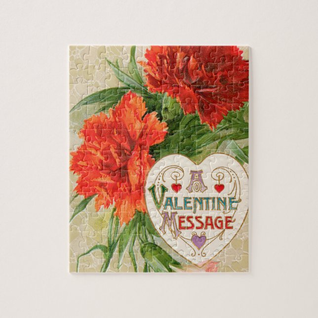 Carnation Flowers, Vintage Valentine's Day Message Jigsaw Puzzle (Vertical)