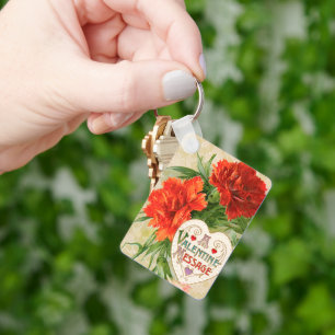 Carnation Flowers, Vintage Valentine's Day Message Keychain