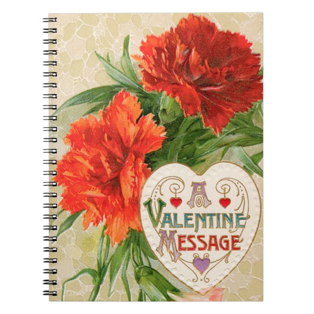 Carnation Flowers, Vintage Valentine's Day Message Notebook (Front)