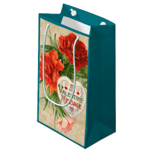 Carnation Flowers, Vintage Valentine's Day Message Small Gift Bag