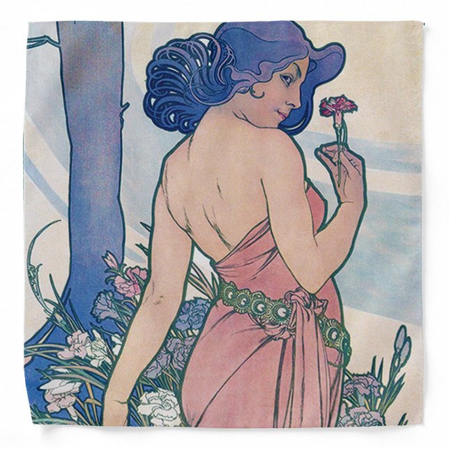 Carnation (Four Flowers), Alphonse Mucha Bandana (Front)