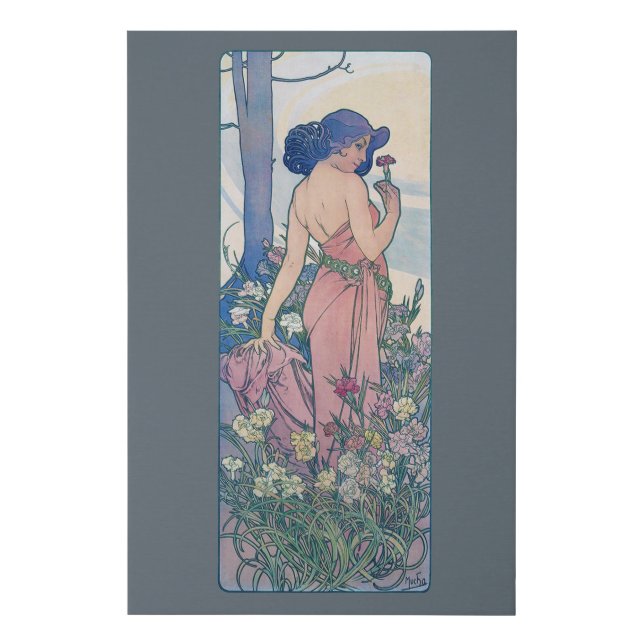 Carnation (Four Flowers), Alphonse Mucha Faux Canvas Print (Front)