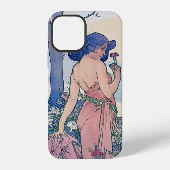Carnation (Four Flowers), Alphonse Mucha Iphone Case (Back)
