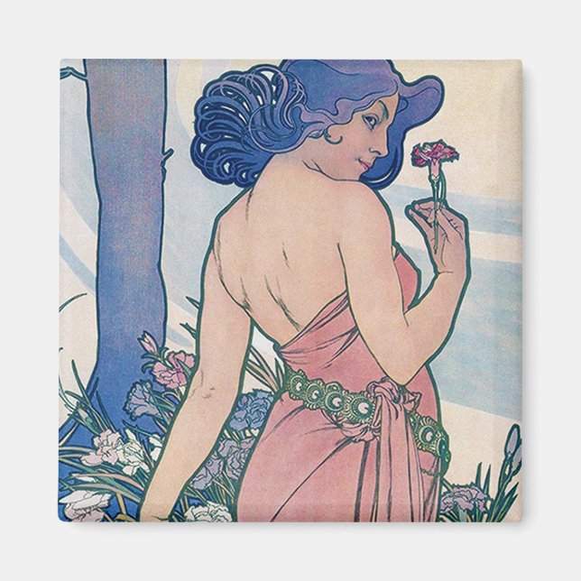 Carnation (Four Flowers), Alphonse Mucha Magnet (Front)