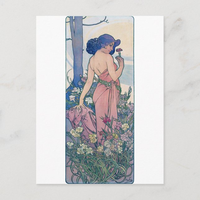 Carnation (Four Flowers), Alphonse Mucha Postcard (Front)