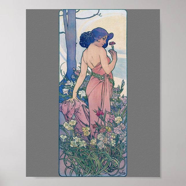 Carnation (Four Flowers), Alphonse Mucha Poster (Front)