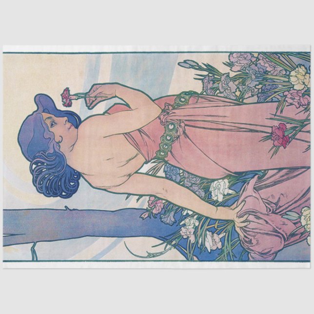 Carnation (Four Flowers), Alphonse Mucha Tissue Paper (Front)