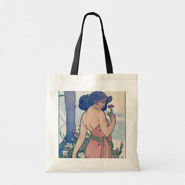 Carnation (Four Flowers), Alphonse Mucha Tote Bag (Front)