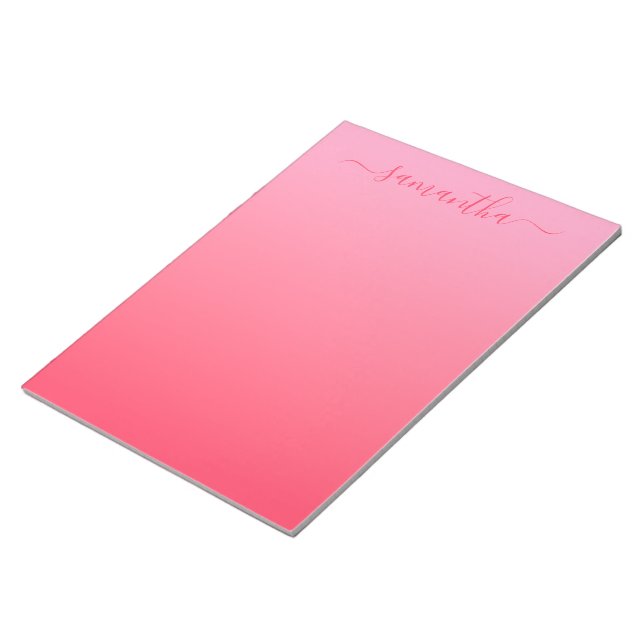 Carnation Fuchsia Pink Gradient Girly Signature Notepad (Angled)