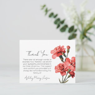 Carnation Funeral Thank You Card Bereavement 