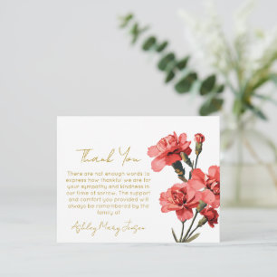 Carnation Funeral Thank You Card Bereavement