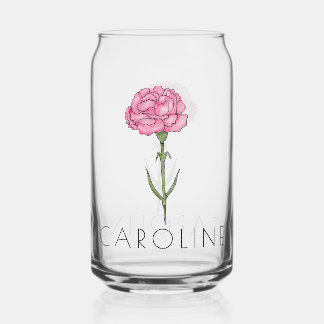 Carnation January Birth Flower Custom Name Can Glass