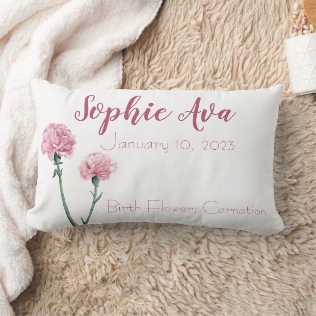 Carnation January Birth Month Flower Lumbar Pillow (Blanket)