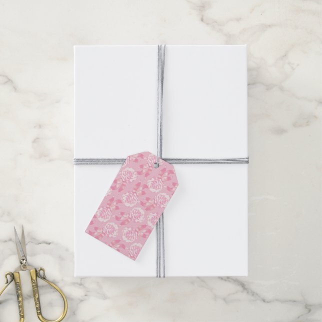 Carnation leaves and flowers pink gift tag (With Twine)