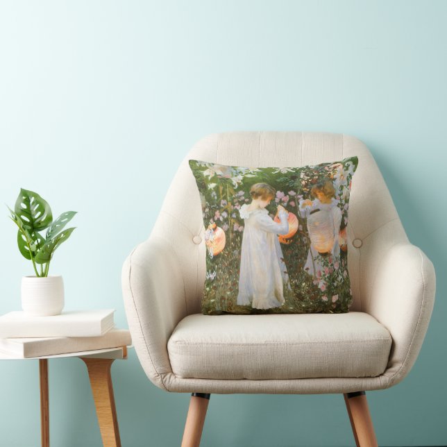 Carnation, Lily, Lily, Rose By John Singer Sargent Throw Pillow (Chair)