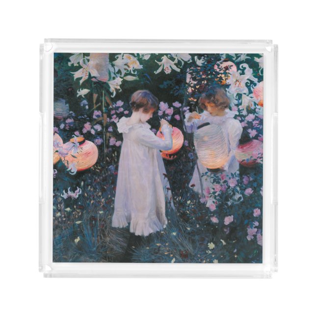 Carnation Lily Lily Rose John Singer Sargent Art Acrylic Tray (Front)