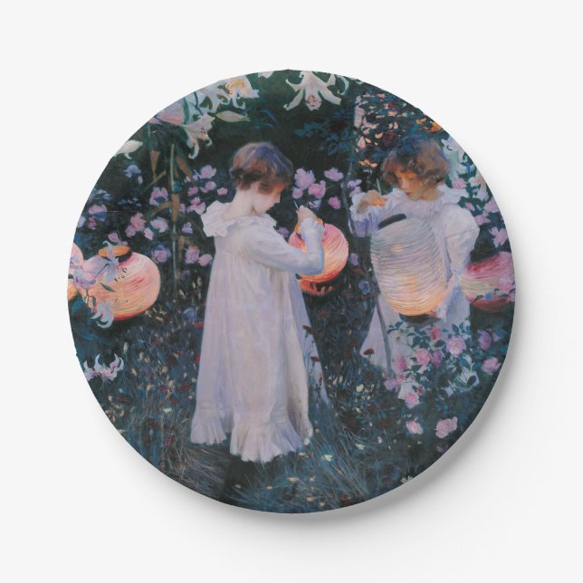 Carnation Lily Lily Rose John Singer Sargent Art Paper Plates (Front)