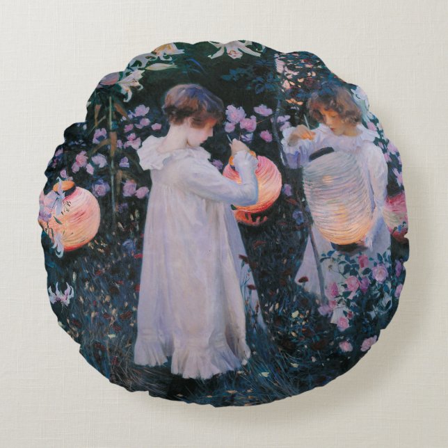Carnation Lily Lily Rose John Singer Sargent Art Round Pillow (Front)