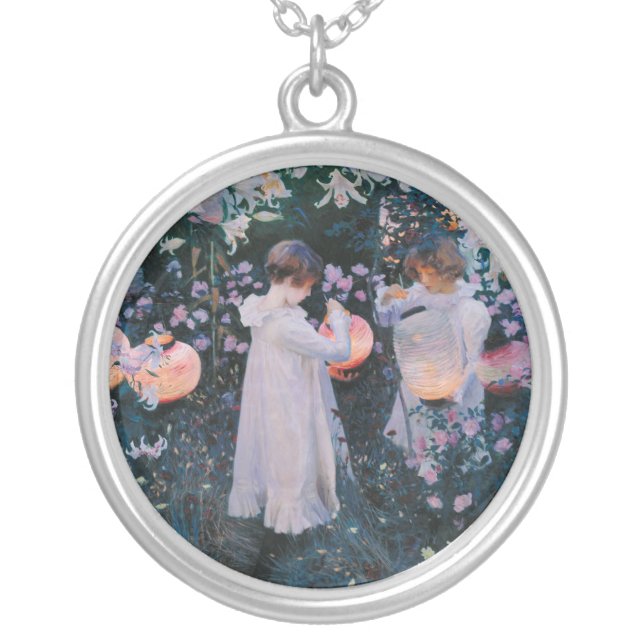 Carnation Lily Lily Rose John Singer Sargent Art Silver Plated Necklace (Front)