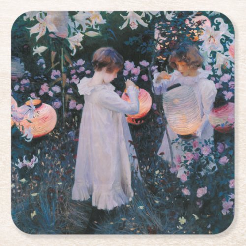 Carnation Lily Lily Rose John Singer Sargent Art Square Paper Coaster