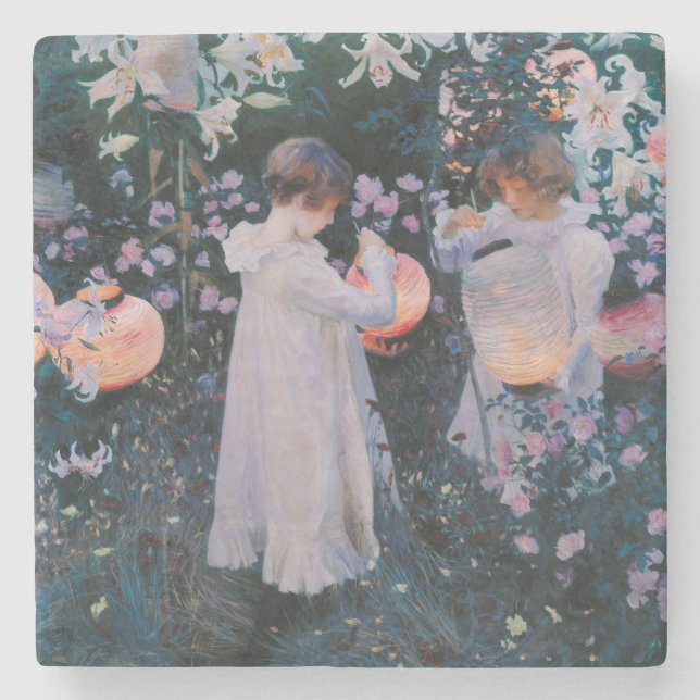 Carnation Lily Lily Rose John Singer Sargent Art Stone Coaster (Front)