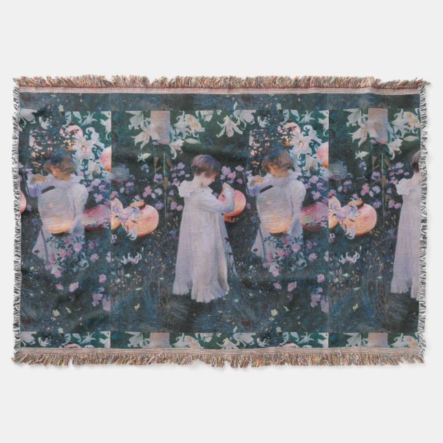 Carnation Lily Lily Rose John Singer Sargent Art Throw Blanket (Front)