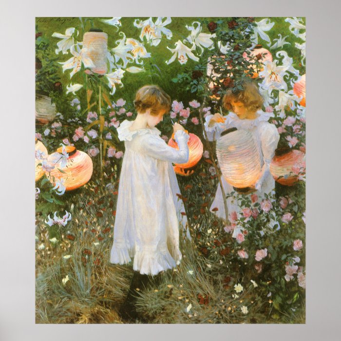 Carnation, Lily, Lily, Rose, Sargent Victorian Art Poster