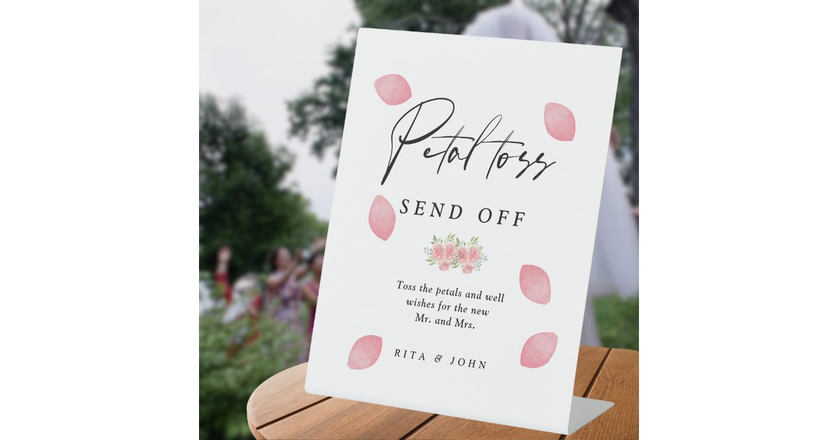 Petal Send Off Carnation Pink Floral Wedding Petal Toss Send Off Pedestal Sign | Zazzle
