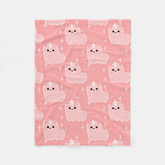 Carnation Pink Fluffy Unicorn Sparkles Fleece Blanket (Front)