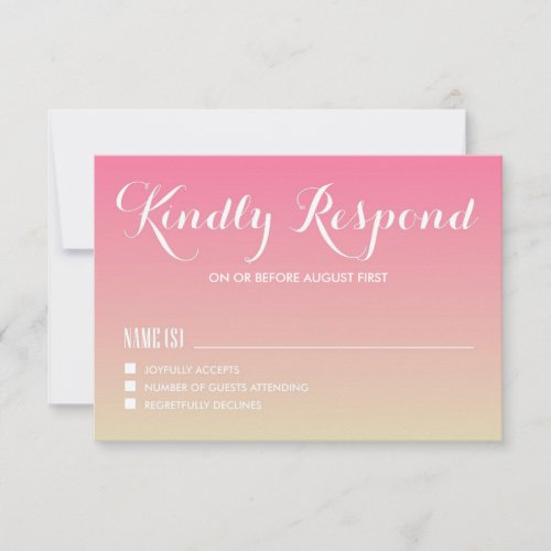 Carnation Pink Gradient Sunset Wedding RSVP Card