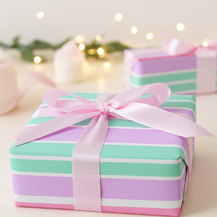 Carnation Pink, Mauve and Robin Egg Blue Stripes Wrapping Paper