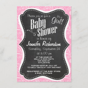 Carnation Pink Paisley; Vintage Chalkboard look Invitation