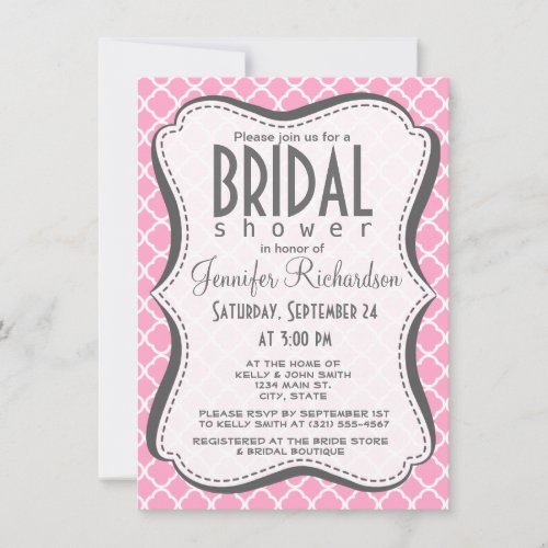 Carnation Pink Quatrefoil Custom Invitation